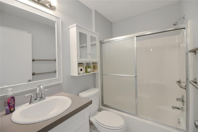 17707 SE 92nd Grantham Ter, The Villages, FL 32162 - bathroom with vanity, enclosed tub / shower combo, and a textured ceiling