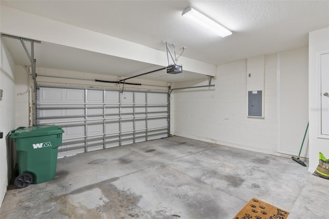 2215 Natoma Blvd, Mount Dora, FL 32757 - garage with electric panel, a garage door opener, and concrete block wall