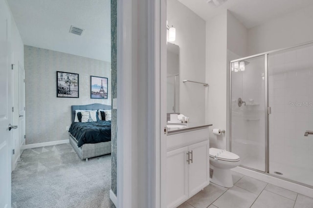 8971 Cabot Cliffs Dr, Davenport, FL 33896 - bathroom featuring vanity, a shower stall, wallpapered walls, and connected bathroom