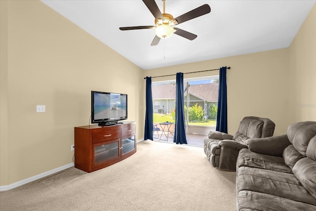 637 Harbor Villa Ct, Clermont, FL 34711 - living room with carpet, ceiling fan, and vaulted ceiling