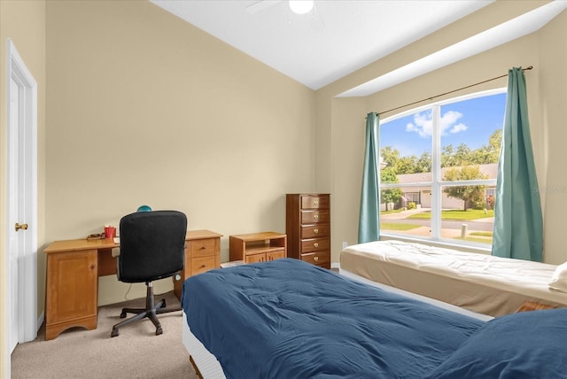 637 Harbor Villa Ct, Clermont, FL 34711 - bedroom featuring light carpet, vaulted ceiling, and a ceiling fan