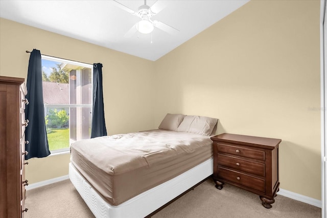 637 Harbor Villa Ct, Clermont, FL 34711 - bedroom featuring light colored carpet, multiple windows, lofted ceiling, and ceiling fan