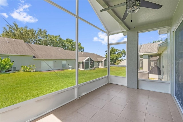 637 Harbor Villa Ct, Clermont, FL 34711 - unfurnished sunroom with ceiling fan and a residential view