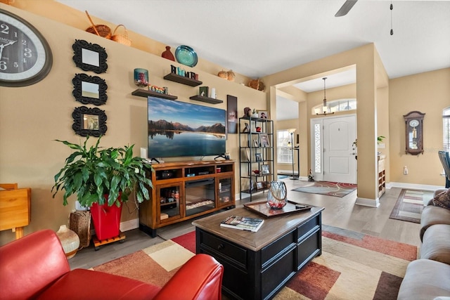 406 Benjamin Ct, Fruitland Park, FL 34731 - living area with wood finished floors and a ceiling fan