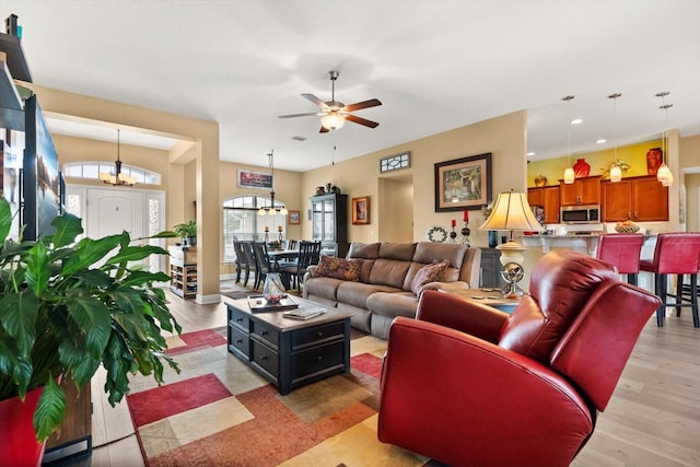 406 Benjamin Ct, Fruitland Park, FL 34731 - living area with ceiling fan, light wood-style floors, recessed lighting, and a chandelier