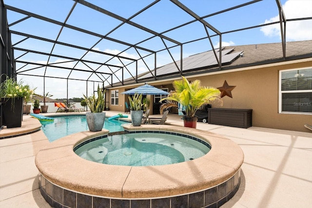 406 Benjamin Ct, Fruitland Park, FL 34731 - view of pool with a patio, a pool with connected hot tub, and glass enclosure