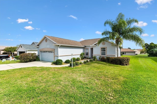 12205 SE 173rd Pl, Summerfield, FL 34491 - ranch-style house with stucco siding, a garage, concrete driveway, and a front yard