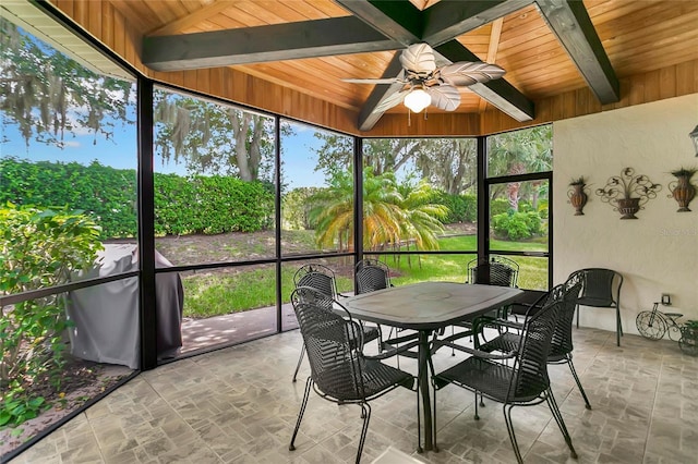 5135 Indian Ocean Loop, Tavares, FL 32778 - sunroom with ceiling fan, beamed ceiling, and outdoor dining area