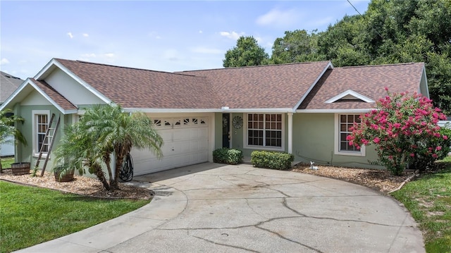 11746 Oswalt Rd, Clermont, FL 34711 - ranch-style home featuring a shingled roof, stucco siding, a garage, and concrete driveway