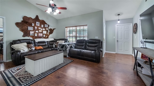 11746 Oswalt Rd, Clermont, FL 34711 - living room featuring ceiling fan and dark wood-type flooring