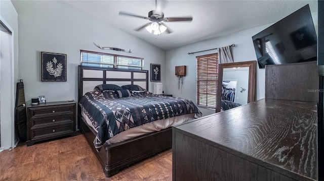 11746 Oswalt Rd, Clermont, FL 34711 - bedroom with lofted ceiling, wood finished floors, and ceiling fan