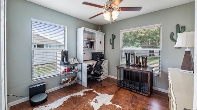 11746 Oswalt Rd, Clermont, FL 34711 - office with a ceiling fan and wood finished floors