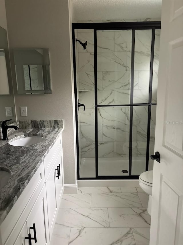 3838 W Baton Ln, Citrus Springs, FL 34433 - bathroom with marble look tile flooring, double vanity, and a marble finish shower