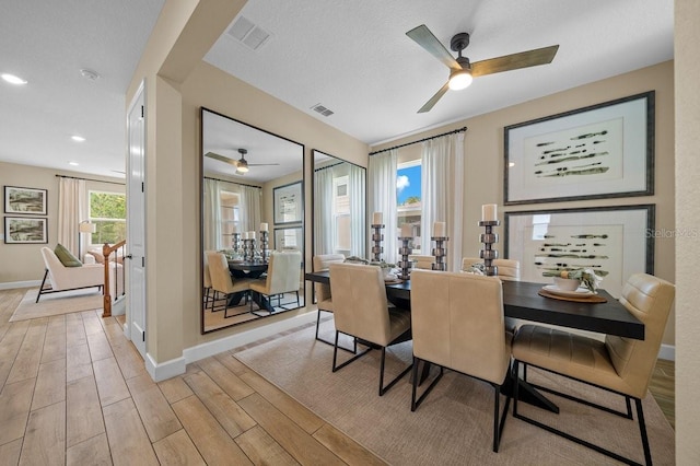 3916 Southern Vista Loop, Saint Cloud, FL 34772 - dining area featuring a ceiling fan, light wood-style flooring, and recessed lighting