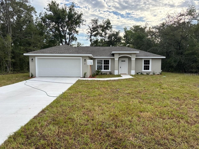 1971 W Andromedae Dr, Citrus Springs, FL 34434 - single story home with stucco siding, an attached garage, driveway, and a front lawn