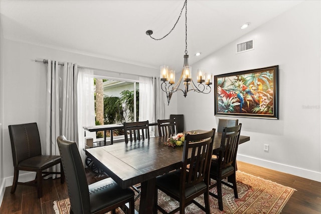 17525 SE 111th Cir, Summerfield, FL 34491 - dining space featuring a chandelier, wood finished floors, lofted ceiling, and recessed lighting