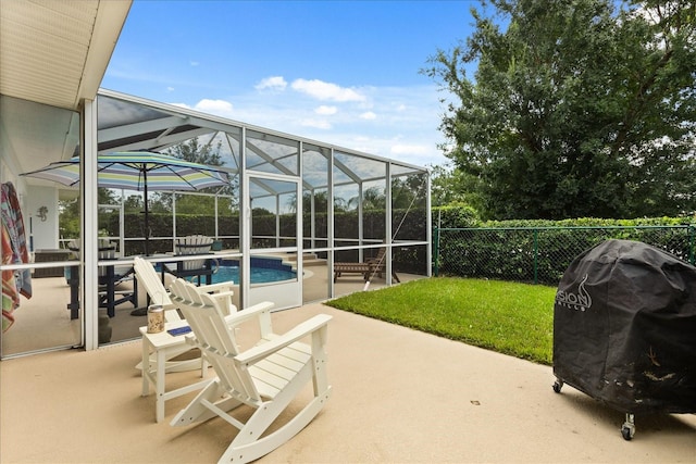 17525 SE 111th Cir, Summerfield, FL 34491 - fenced backyard with a patio area, area for grilling, and a lanai