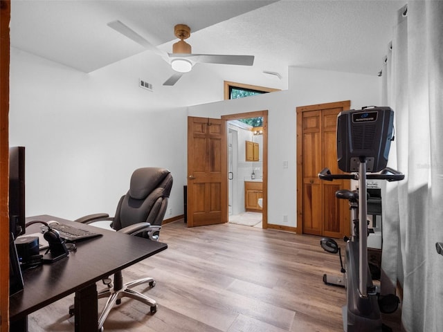 1978 Brantley Cir, Clermont, FL 34711 - office space with vaulted ceiling, light wood-style floors, and ceiling fan