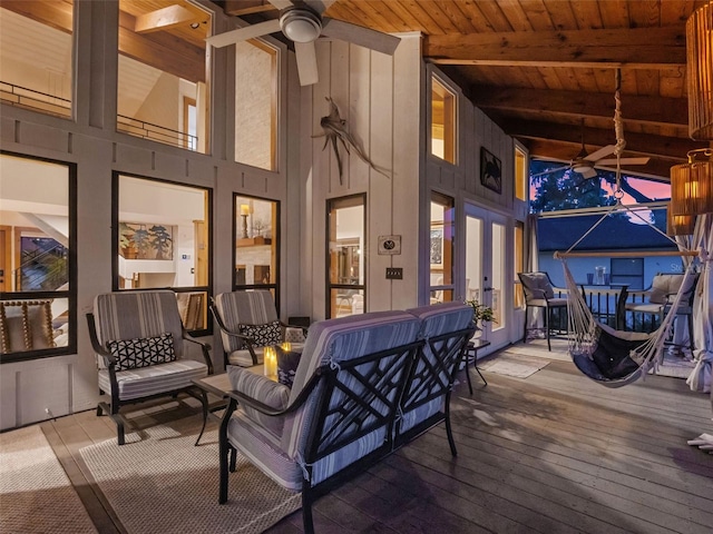 1978 Brantley Cir, Clermont, FL 34711 - view of patio with a ceiling fan, an outdoor living space with a fire pit, and a deck