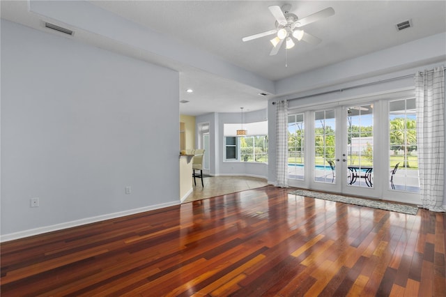 7811 Laurel View Dr, Mount Dora, FL 32757 - empty room with french doors, a ceiling fan, hardwood / wood-style floors, and recessed lighting