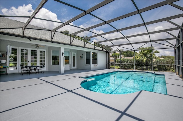 7811 Laurel View Dr, Mount Dora, FL 32757 - outdoor pool with a patio area, a ceiling fan, french doors, and a lanai