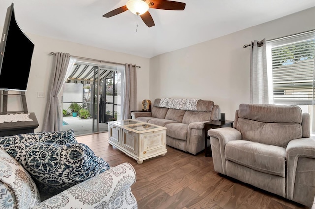 2305 Foxtree Rd, Tavares, FL 32778 - living area with ceiling fan, dark wood-type flooring, and healthy amount of natural light