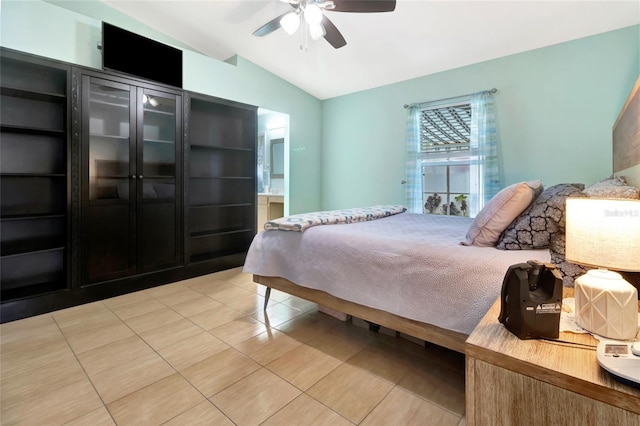 2305 Foxtree Rd, Tavares, FL 32778 - bedroom featuring lofted ceiling, light tile patterned floors, and ceiling fan