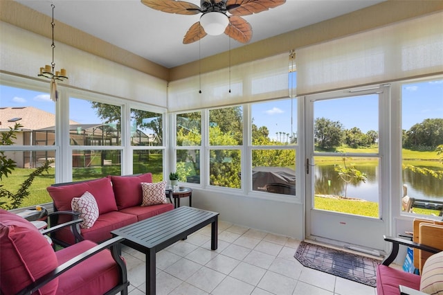 6307 Berkshire Pass, Leesburg, FL 34748 - sunroom with a ceiling fan, healthy amount of natural light, and an outdoor living space
