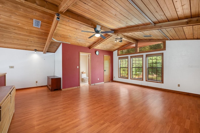 7201 SW 97th Ln, Gainesville, FL 32608 - unfurnished living room with wood ceiling, light wood-style floors, and ceiling fan