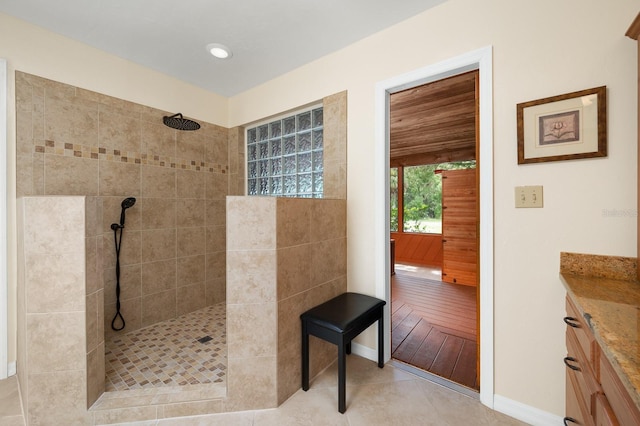 7201 SW 97th Ln, Gainesville, FL 32608 - full bathroom with walk in shower, vanity, and tile patterned floors