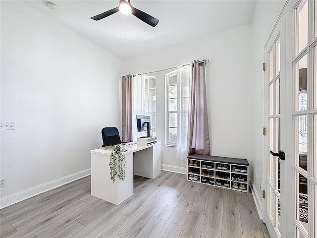 2421 Cimmaron Ash Way, Apopka, FL 32703 - office area featuring light wood-type flooring, ceiling fan, and french doors