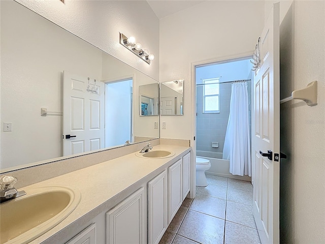 2421 Cimmaron Ash Way, Apopka, FL 32703 - bathroom with double vanity, tile patterned floors, and shower / bath combination with curtain