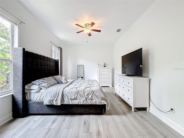 2421 Cimmaron Ash Way, Apopka, FL 32703 - bedroom with light wood-type flooring, multiple windows, and ceiling fan