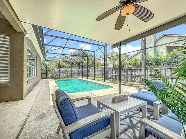 2421 Cimmaron Ash Way, Apopka, FL 32703 - view of pool with a fenced backyard, a patio area, and ceiling fan