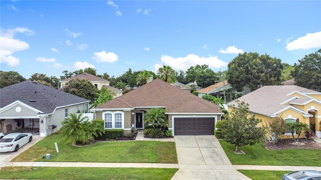 2421 Cimmaron Ash Way, Apopka, FL 32703 - view of front of property with driveway, a garage, a front yard, a residential view, and roof with shingles
