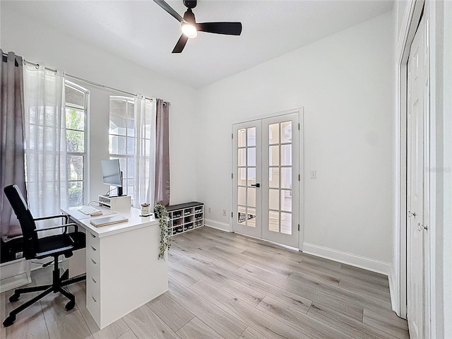 2421 Cimmaron Ash Way, Apopka, FL 32703 - office space featuring french doors, a ceiling fan, and light wood-type flooring