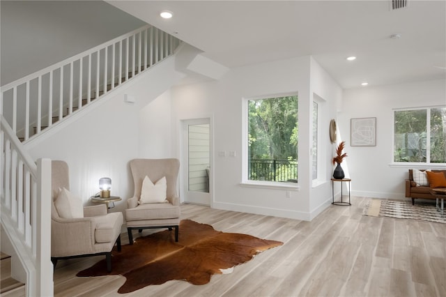 living area with light wood-type flooring