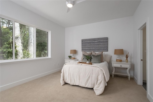 bedroom featuring carpet flooring and ceiling fan