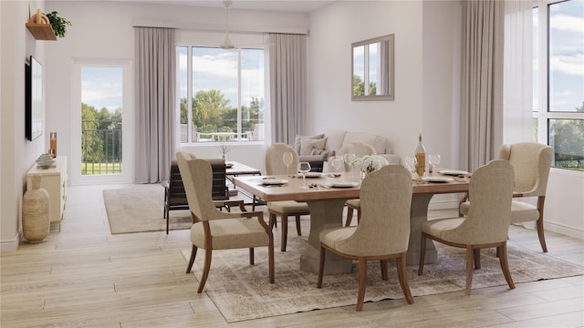 dining area with light hardwood / wood-style flooring