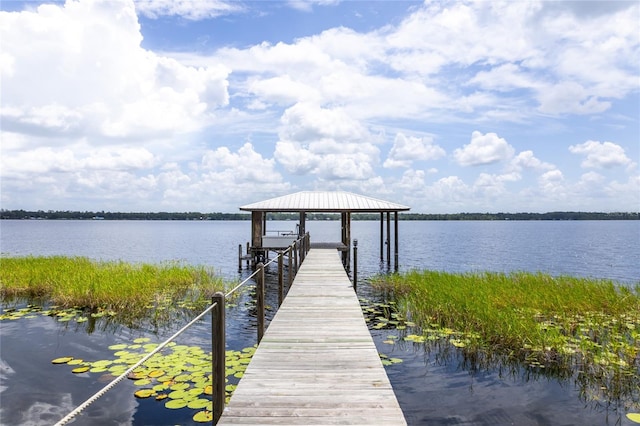 dock area featuring a water view