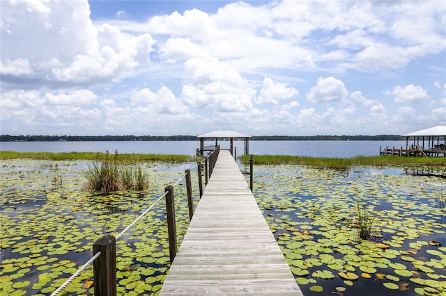 view of dock featuring a water view