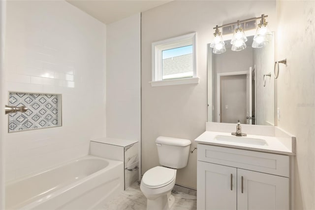 full bathroom featuring vanity, shower / bathing tub combination, and toilet