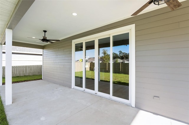 view of patio / terrace featuring ceiling fan