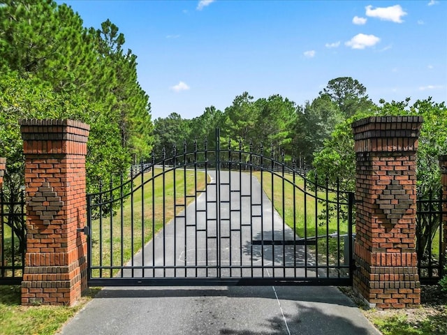 view of gate featuring a yard