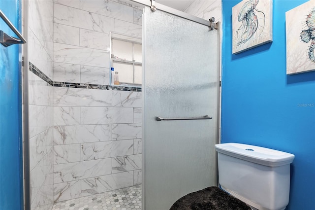 bathroom with toilet and tiled shower