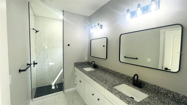 bathroom featuring dual vanity and tile floors