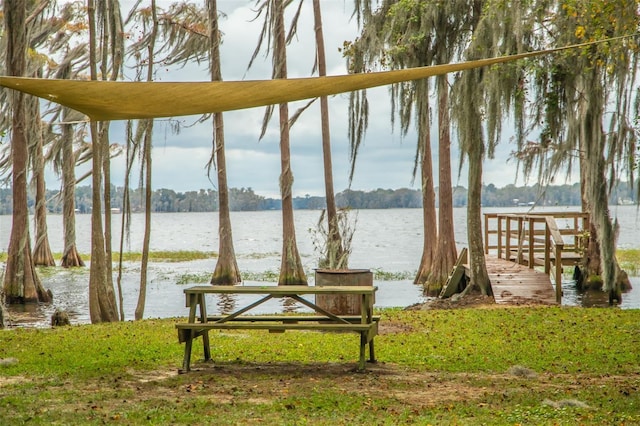 view of dock with a water view