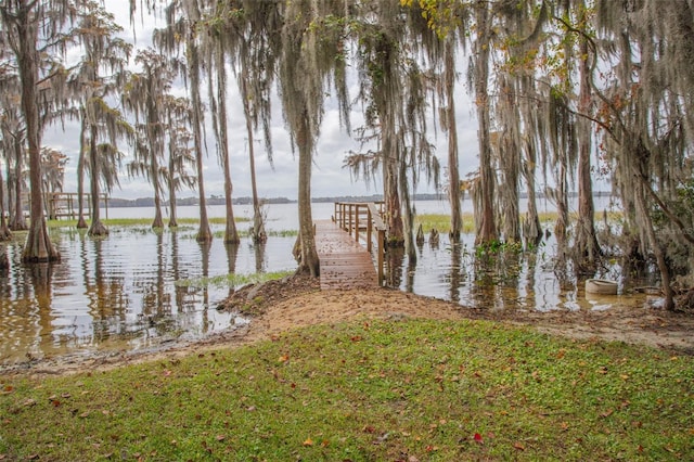 dock area featuring a water view