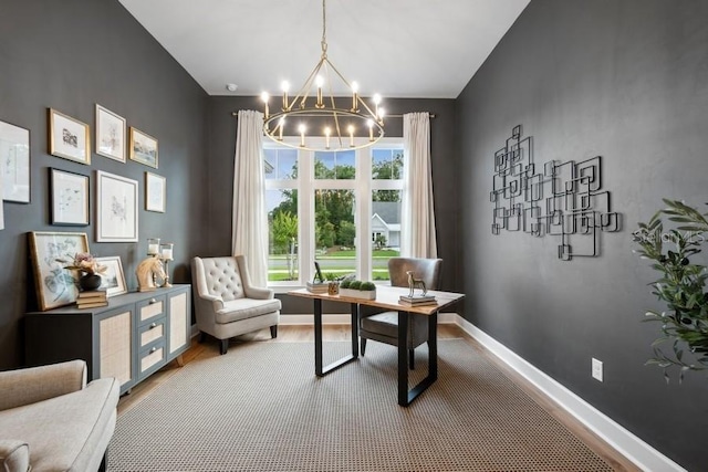 office featuring an inviting chandelier and plenty of natural light