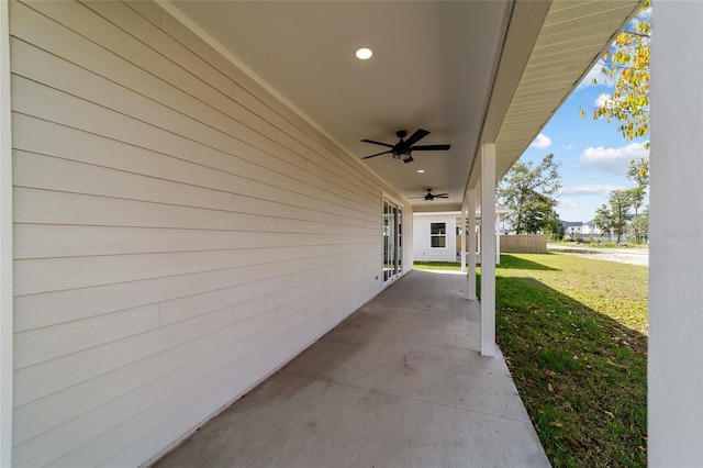 view of patio with ceiling fan